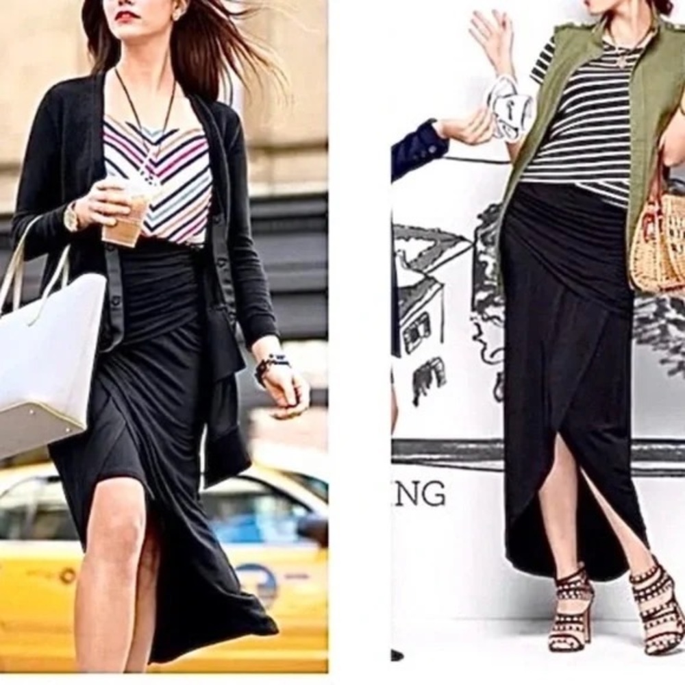 Women's Black Ruched Wrap Maxi Skirt